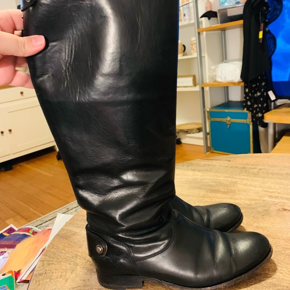 FRYE Melissa Black Stud Zip Back Leather Boots - Picture 5 of 12